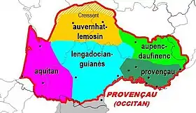 Les dialectes de l'occitan selon Jules Ronjat.