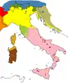 Langues régionales en Italie et en Corse selon Clemente Merlo et Carlo Tagliavini en 1939
