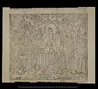 Illustration du Sūtra du Diamant, le plus ancien livre imprimé du monde (868). Xylographie. British Museum