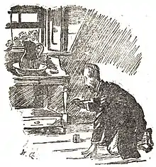 Homme accroupi, pinceau à la main, barbouillant pieds d'une table de salle d'eau