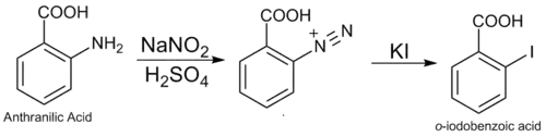 réaction de Sandmeyer de formation de l'acide 2-iodobenzoïque