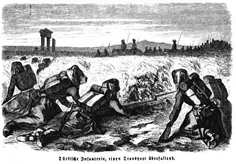 Fantassins ottomans en embuscade sur le Danube pendant la guerre de Crimée, Die Gartenlaube, 1854.