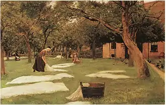 Max Liebermann, Linge étendu sur l'herbe, 1882
