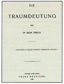 Couverture de l'édition allemande originale de L'Interprétation du rêve de Freud, lettres noires sur fond clair.