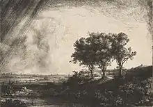 Rembrandt van Rijn, Les trois arbres, 1643, gravure et pointe sèche,21.6 x 28.3 cm