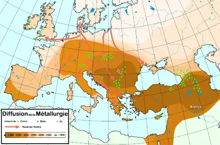 Aire de diffusion de la métallurgie à l'âge de bronze