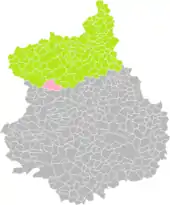 Position de Digny (en rose) dans l'arrondissement de Dreux (en vert) au sein du département d'Eure-et-Loir (grisé).