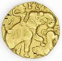 Kumaragupta I chassant le lion sur un éléphant