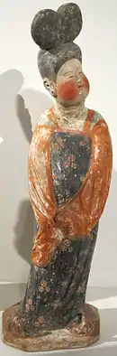 Dame au chignon à double coque, figurine, dynastie Tang, VIIIe siècle.