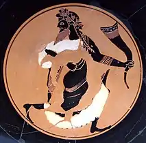 Dionysos. Tondo d'une coupe à yeux attique bilingue, vers -520.