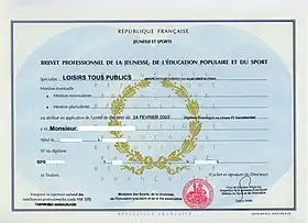 Image illustrative de l’article Brevet professionnel de la jeunesse, de l'éducation populaire et du sport