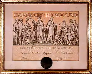 Diplôme de Carnegie Fund remis aux sauveteurs de Marcinelle