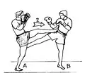 Coup de pied direct sur avancée adverse en kick-boxing