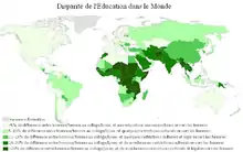 Planisphère mondial représentant les disparités entre homme et femmes en termes d'éducation.