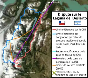 Carte explicative de l'ancien conflit territorial entre l'Argentine et le Chili, aujourd'hui résolu