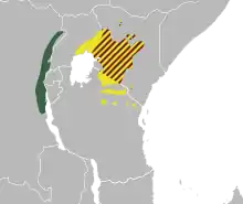 La Souimanga à ailes dorées se répartit de la manière suivante : la sous-espèce reichenowi peuple le Nord-Ouest de la Tanzanie au niveau de la frontière avec le Kenya, et peut également être trouvée au Kenya sur la partie sud-ouest, et enfin en Ouganda où elle peut-être trouvé dans la partie sud-est, sur la zone frontalière avec le Kenya et proche du lac Victoria. La sous-espèce lathburyi coexiste avec la sous espèce reichenowi, mais seulement au Kenya. Enfin, la sous-espèce shellyae se rencontre en République Démocratique du Congo le long de la frontière avec l'Ouganda, le Burundi et le Rwanda.