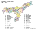 (en) Districts politiques et administratifs de l'Assam (en 2014). En 2015 cinq nouveaux districts ont été créés, qui ne sont pas présents sur cette carte.