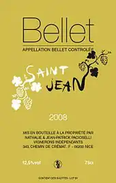 Étiquette d'un vin AOC Bellet