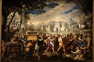 Le roi David portant l'Arche d'alliance à Jérusalem.Tableau de Domenico Gargiulo, Musée des beaux-arts Pouchkine, Moscou.