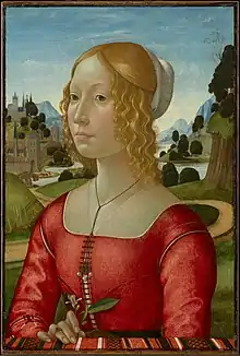 Portrait de femme, tempera,1490, huile et or sur bois, Clark Art Institute
