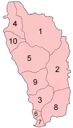 Map of the parishes of Dominica in alphabetical order