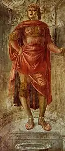 Peinture d'un homme en armure représenté en pied