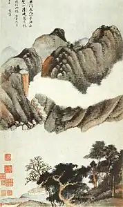Huit scènes d'automne. Feuille d'album, troisième feuille. 1620. Encre et couleurs sur papier. 53,8 × 37,7cm. Shanghai Museum.