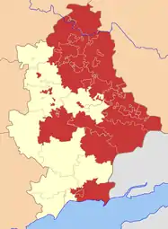 Avril 2014Territoires contrôlés par les séparatistes dans l'oblast de Donetsk.