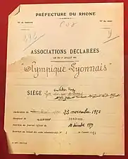 Dossier de déclaration en préfecture de l'association OL le 23 novembre 1950.