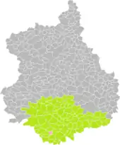 Position de Douy (en rose) dans l'arrondissement de Châteaudun (en vert) au sein du département d'Eure-et-Loir (grisé).