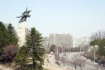 Le Chollima, cheval mystique, ici représenté sur une statue à Pyongyang.