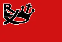 Drapeau de Rex en couleur avec le sigle en noir sur fond rouge