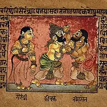 Draupadi assiste au combat entre Bhima et Kichaka