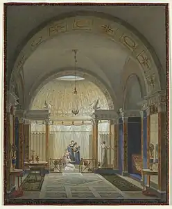 Intérieur de boudoir et salle de bain, 1807, New York, Cooper–Hewitt, Smithsonian Design Museum.