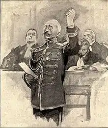 Dreyfus proteste lors du Conseil de guerre de Rennes.