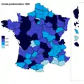 Résultats électoraux de la droite parlementaire par département.