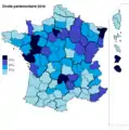 Résultats électoraux de la droite parlementaire au premier tour par département.