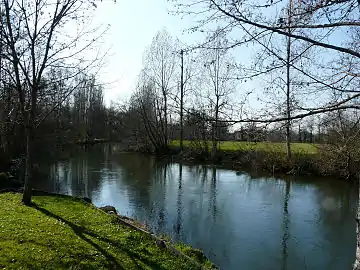 La Dronne à Beauclair, entre Douchapt (au premier plan) et Saint-Victor (en rive opposée).