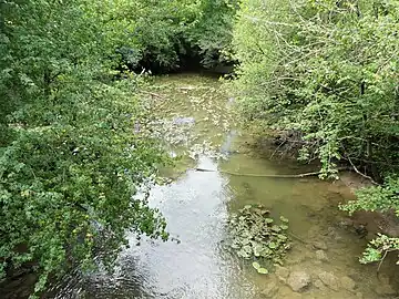 Le Dropt entre Queyrels (commune de Lalandusse, Lot-et-Garonne, à gauche) et Falgueyrat.