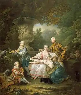 Portrait de la famille du marquis de Sourches (en 1756), huile sur toile de François-Hubert Drouais, Château de Versailles.
