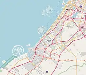 Image satellite de Dubaï avec le Khor Dubaï en haut.