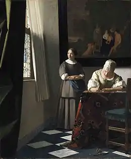 Johannes Vermeer - Femme écrivant une lettre et sa servante
