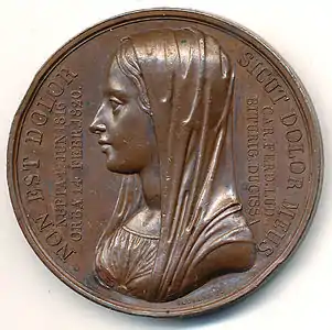 La Duchesse de Berry, 1820, médaille en bronze, 41 mm, recto.