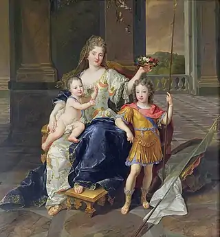 La duchesse de La Ferté-Senneterre avec le futur Louis XV et le duc de Bretagne.