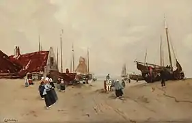 Pêcheurs de Katwijk, huile de Eugen Dücker.