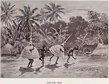 Danse indigène dans l'archipel Bismarck, gravure allemande de 1899.