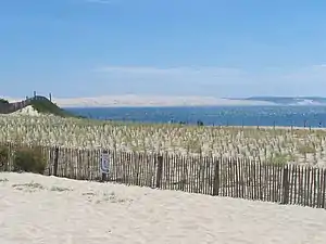 La dune du Pilat vue depuis la plage du Bassin d'Arcachon.