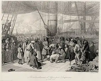 Libération de captifs chrétiens en 1683 après le bombardement de Duquesne.