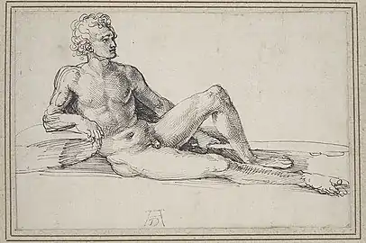Homme nu se reposant allongé (vers 1526), Albrecht Dürer.