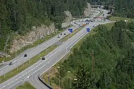 Gare de péage sur l'Е18 à Vestfold en Norvège.